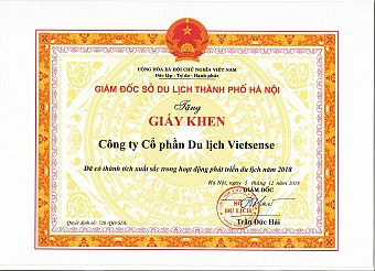 Bằng khen sở Du lịch tặng
